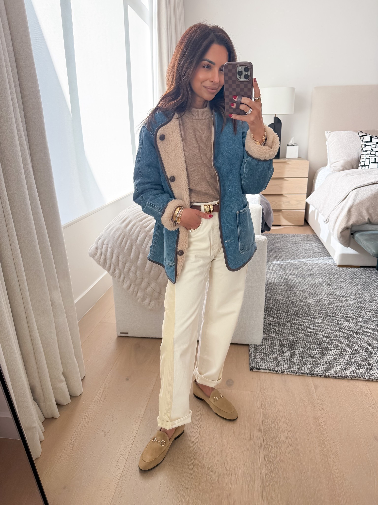 Cozy layers done right with this reversible denim and sherpa jacket, a cableknit beige sweater, and cute jeans all from Madewell! Jacket is XS, sweater is XS, jeans are 24. Shop now and get up to 40% off with code EXTRA 🤎

#LTKSaleAlert #LTKSeasonal