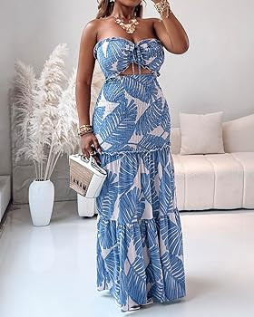 CHICME Floral Printed Vacation Dress Halter Tie Ruched Shirred Bandeau Party Dress Slim Ruffle He... | Amazon (US)