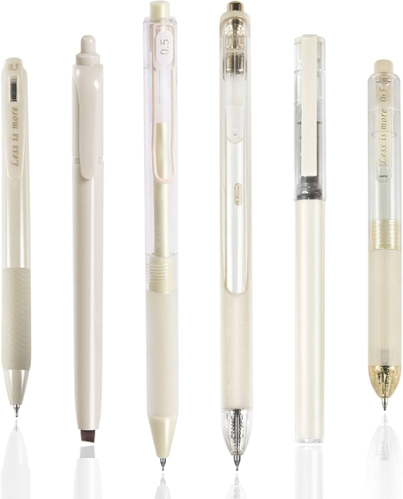BAYTORY 5Pcs Gel Pens and 1Pc Highlighter, Quick Dry Ink Pen Fine Point Black 0.5mm, Aesthetic Re... | Amazon (US)