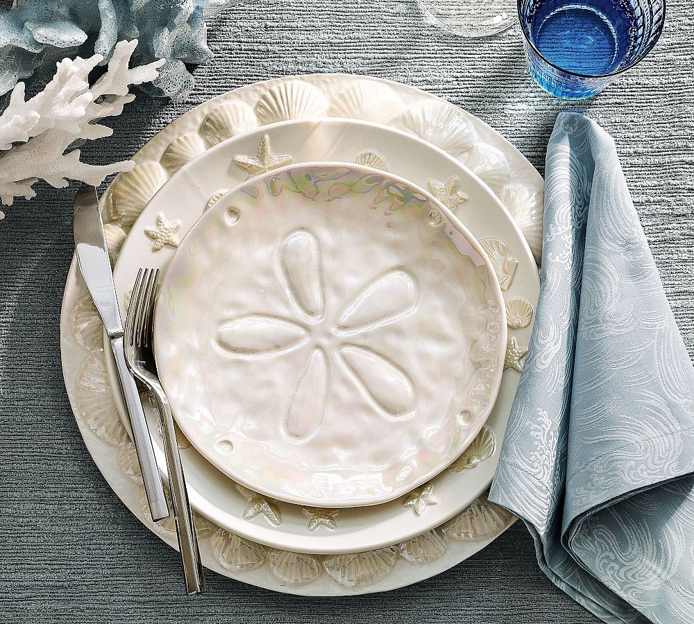 Pearlescent Sand Dollar Stoneware Salad Plates - Set of 4 | Pottery Barn (US)