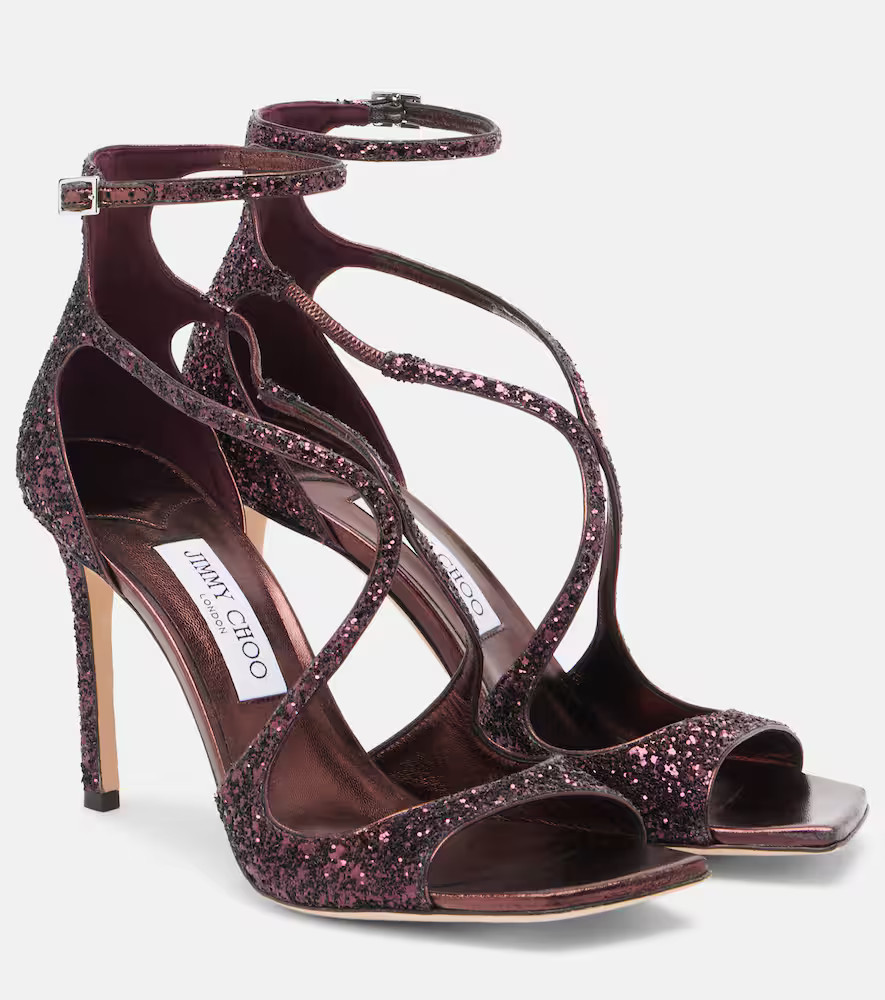 Jimmy Choo Azia 95 glitter sandals | Mytheresa (UK)