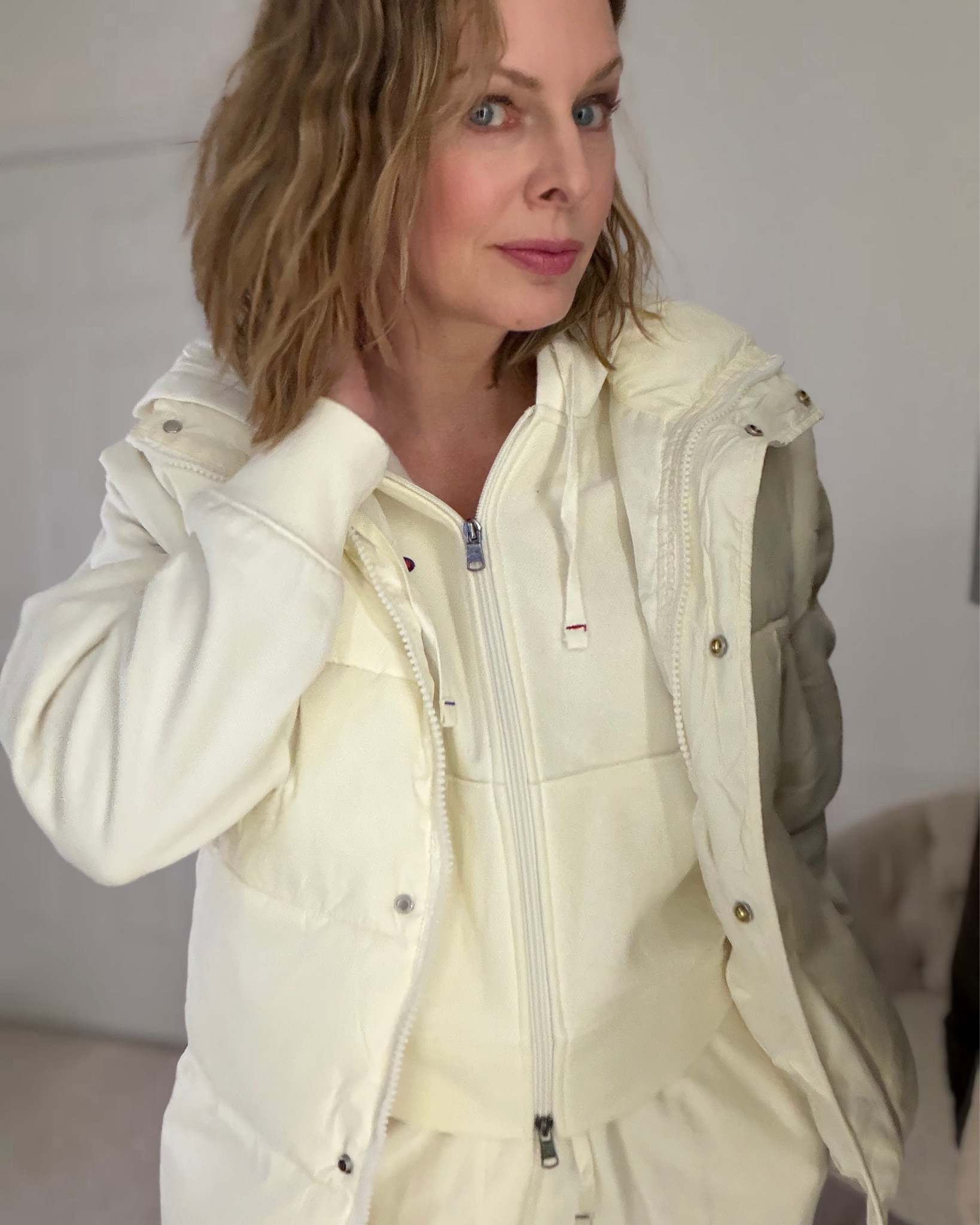 I complimented a woman at the mall on her comfy-chic outfit that was ivory from head to toe. She told me it was Lululemon and so I set out to find it. Her outfit was $574 and a little more than I wanted to spend 😳. I found a similar vest on Amazon that happens to be on sale for a few more days and took it out shopping with me. I discovered a pair of loose sweatpants and zip up hoodie at Target that were a perfect match! My outfit is under $100! SCORE! 

#LTKootd #LTKActive #LTKOver40