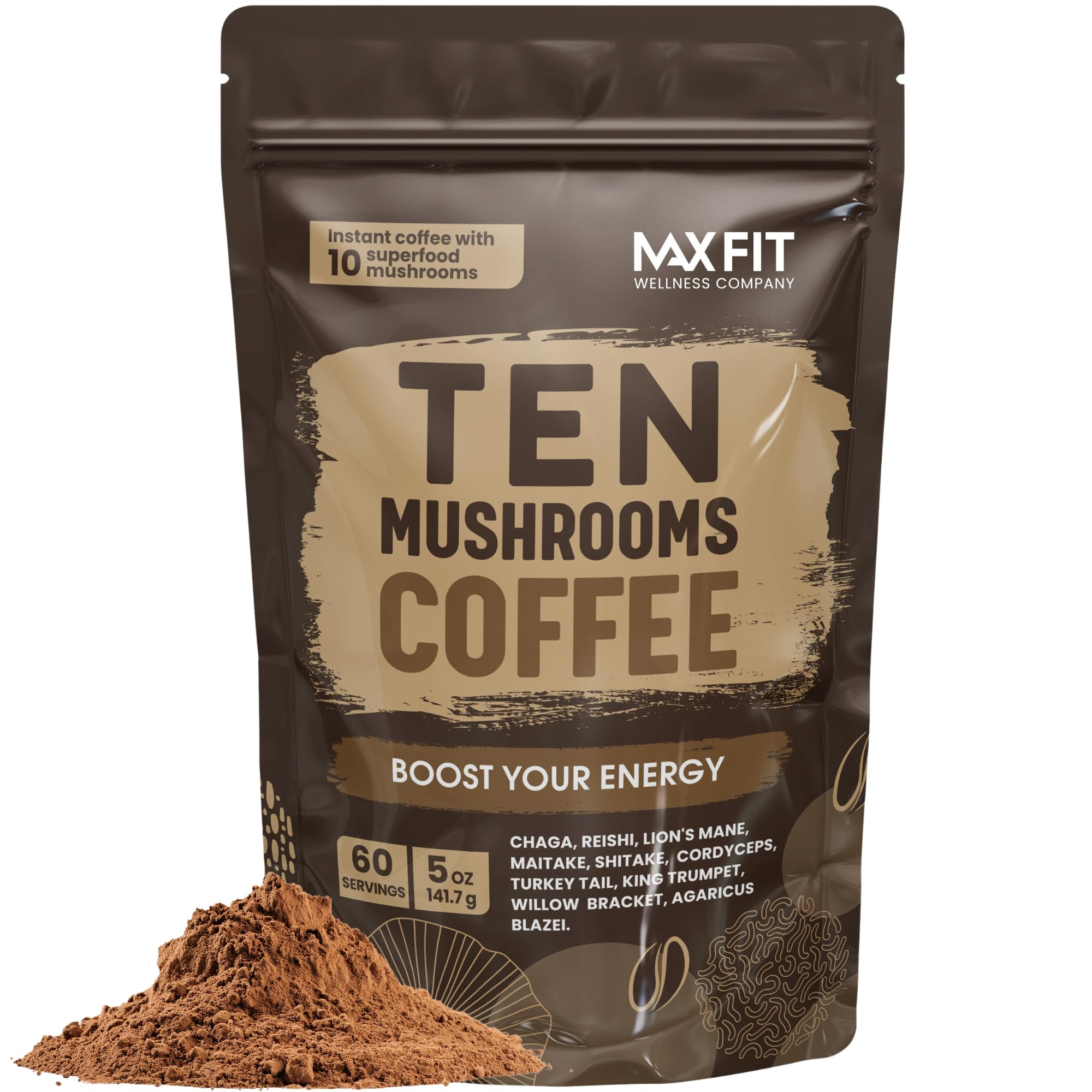Mushroom Coffee (60 Servings) 10 Mushrooms (Lion’s Mane, Cordyceps, Turkey Tail & Other) Mixed ... | Amazon (US)