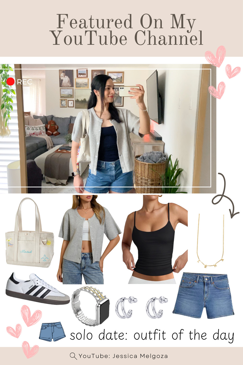 outfit of the day from my solo date vlog youtube video — up on my youtube channel now! 👀🎥 grey button front cardigan outfit, short sleeve cardigan outfit, black cami top outfit, denim shorts transitional outfit, adidas sneakers casual look, casual everyday outfit, simple chic outfit, comfy casual style, cute transitional outfit inspo, effortless outfit ideas, texas fall outfit, texas fall style, warm climate fall outfit, baublebar custom tote bag, baublebar tote with charms, personalized tote bag, custom bag charms, baublebar charm kit, tote bag styling ideas, cute tote bag outfit, accessorized tote aesthetic, casual outfit aesthetic, casual outfit inspo, minimalist outfit style, dainty jewelry outfit, everyday fashion look, aesthetic outfit idea, ootd casual chic, comfy weekend outfit, daytime casual outfit  

 #LTKCyberWeek #LTKGiftGuide #LTKHoliday