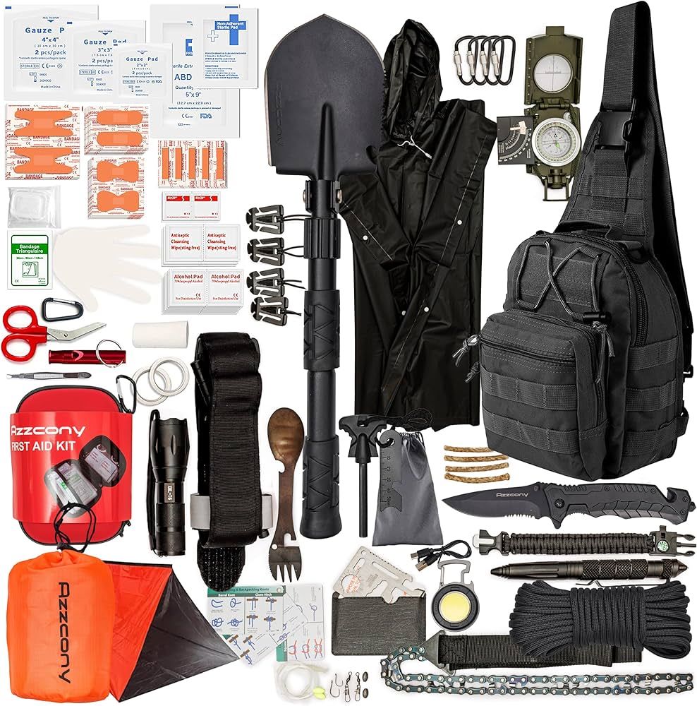 Emergency Survival & First Aid Kit & Tourniquet - 250 PCS Go Bugout Bag Survival Gears with Compa... | Amazon (US)