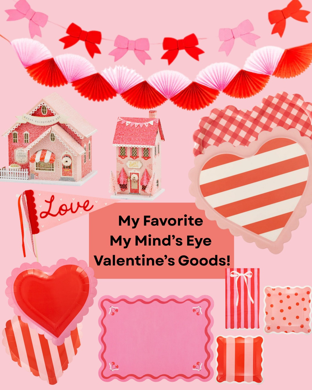 Obsessed with all these darling My Mind’s Eye Valentine’s goods. I have both the striped heart tray and the checkered heart tray and use them all the time. Can’t wait to get my hands on these Valentine’s placemats and heart paper plates. Also these Valentine’s garlands are to die for! Last but not least Valentine’s Glitter Houses - are you kidding me! ❤️❤️❤️ 

#LTKSeasonal #LTKValentine #LTKHome