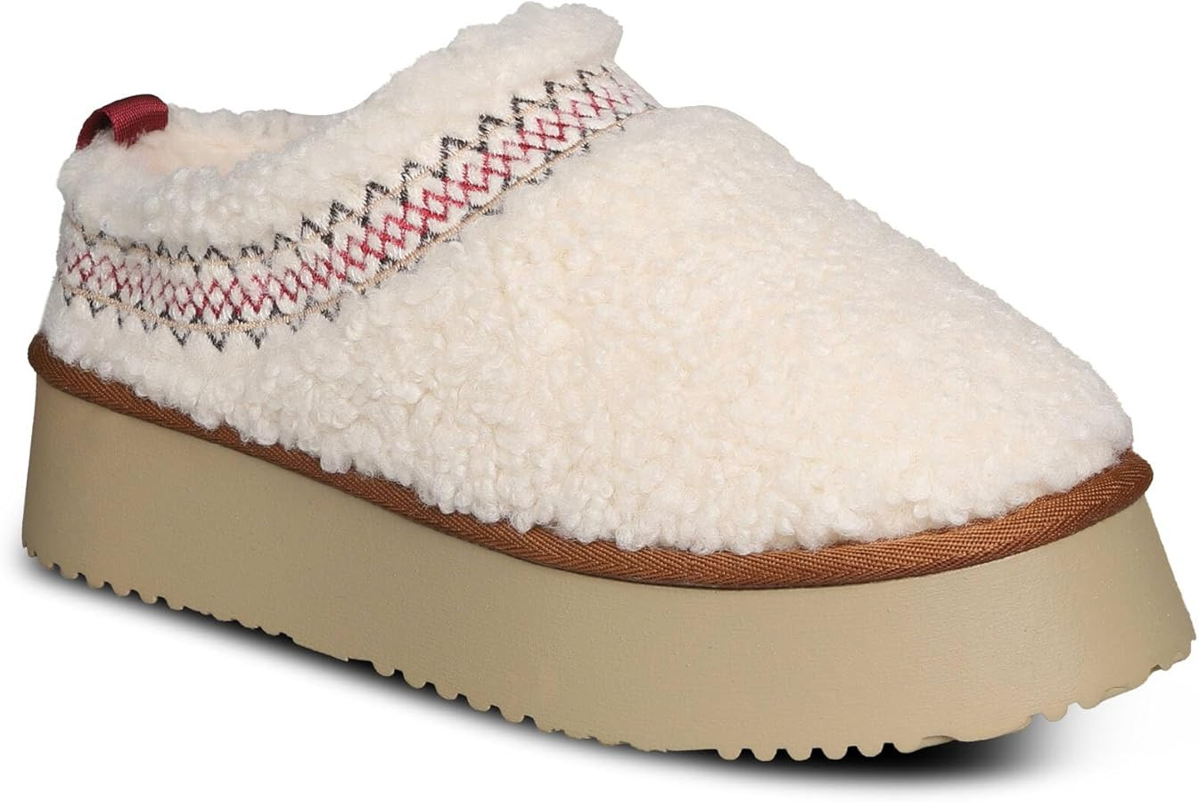 Platform Braid Slippers Fluffy Warm Fur-lined Mini Platform Slippers Fuzzy Anti-Slip Snow Boots f... | Amazon (US)