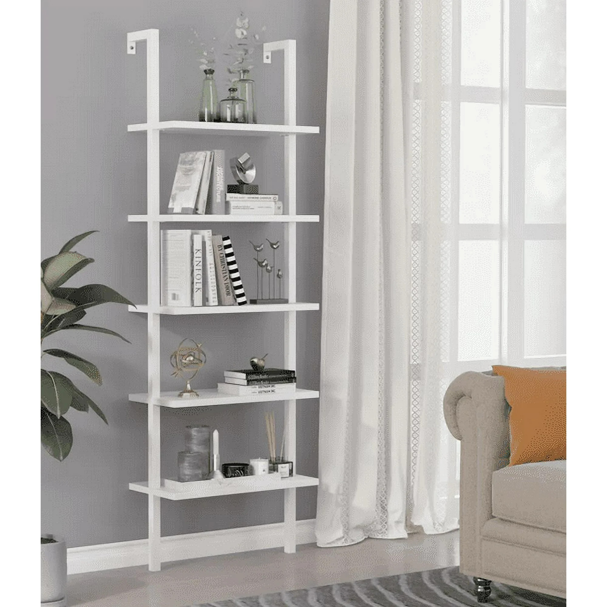 UBesGoo 5-Shelf Modern Wall-leaning Ladder Bookshelf & Bookcase Display Rack, White | Walmart (US)