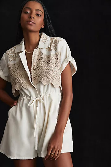 Cotton Crocheted Romper | Anthropologie (US)
