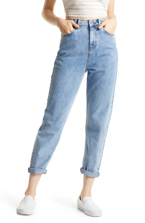 ASOS DESIGN High Waist Mom Jeans in Medium Blue at Nordstrom, Size 26 X 32 | Nordstrom