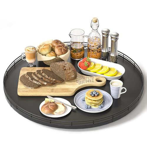 Oroyutor 18" Oak Wooden Lazy Susan Turntable for Dining Table, Large Round Lazy Susans Organizer for Kitchen Countertop, Tabletop 360°Rotating Tray for Spice Organization and Storage Black Home Decor | Amazon (US)