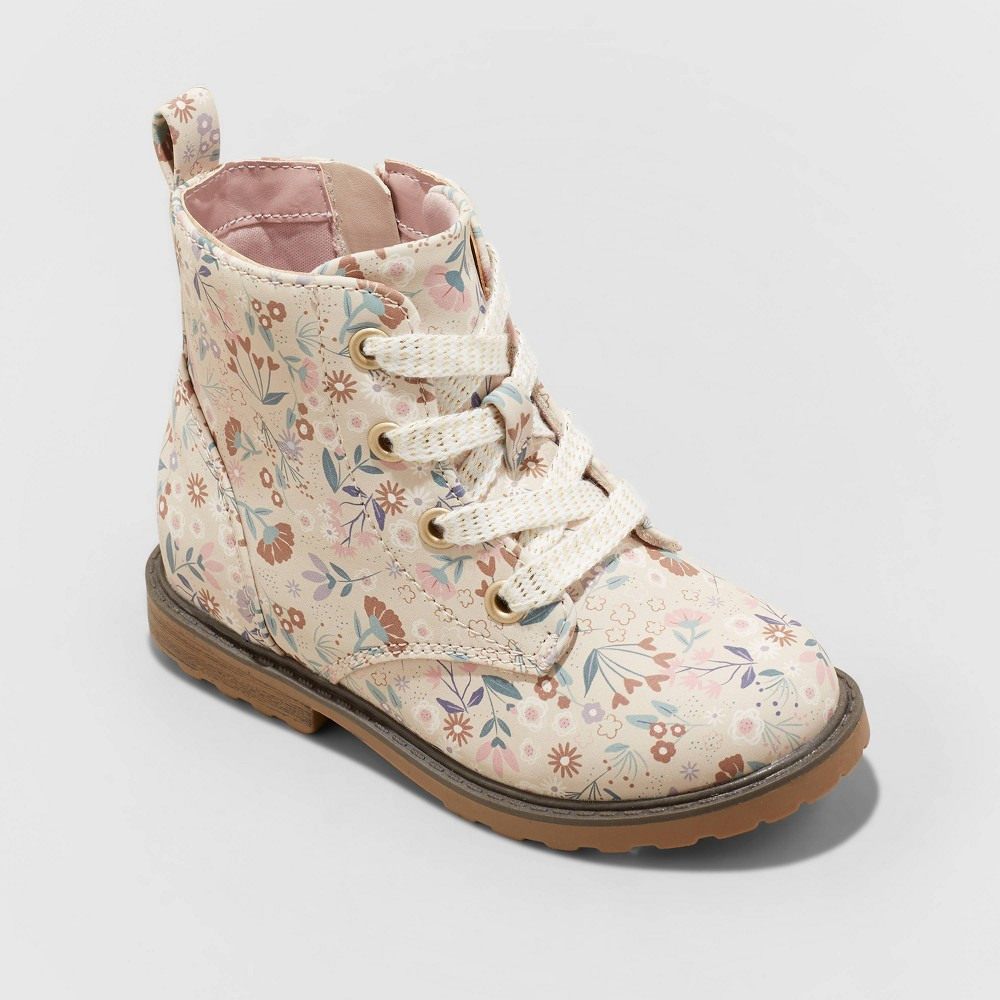 Toddler Girls' Giovanna Floral Print Lace-Up Zipper Combat Boots - Cat & Jack Beige 6 | Target