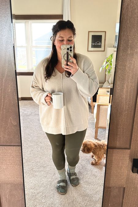 Tis officially the season for wooly sock and Birkenstocks. But for real, if I walk around all day at home barefoot or in socks, my feet and hips hate me by the end of the day. Mid 30’s will do that to ya! 

Fuzzy oversized sweater today (free people dupe! upsize x 1 for loose, oversized fit), comfy butter aerie leggings, cozy socks and obvi the Birkenstocks. Are we jumping on board with the Birkie clog comeback? Not yet, but I’m tempted not going to lie. 

🤍

#LTKmidsize #LTKfindsunder50 #LTKSeasonal