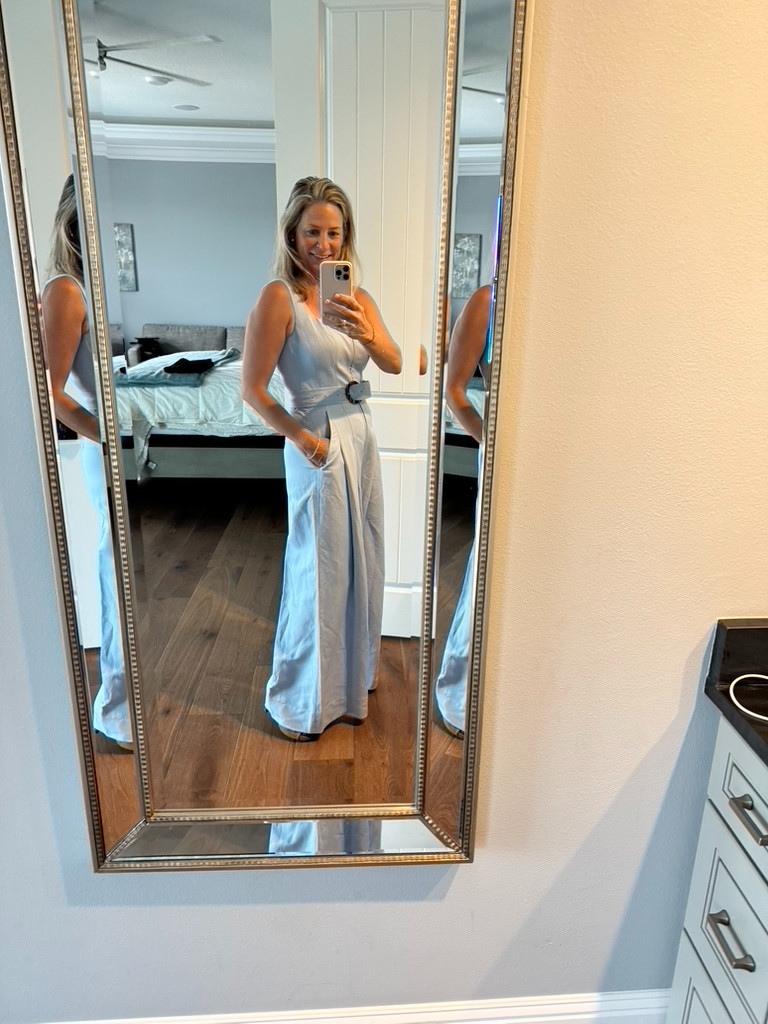 This Me+Em jumpsuit was such a hit and it is such high quality. It comes with the belt, but you could swap it out for a different belt. I wore with neutral heels. 

 #LTKMothersDay #LTKdayinmylife #LTKOver40