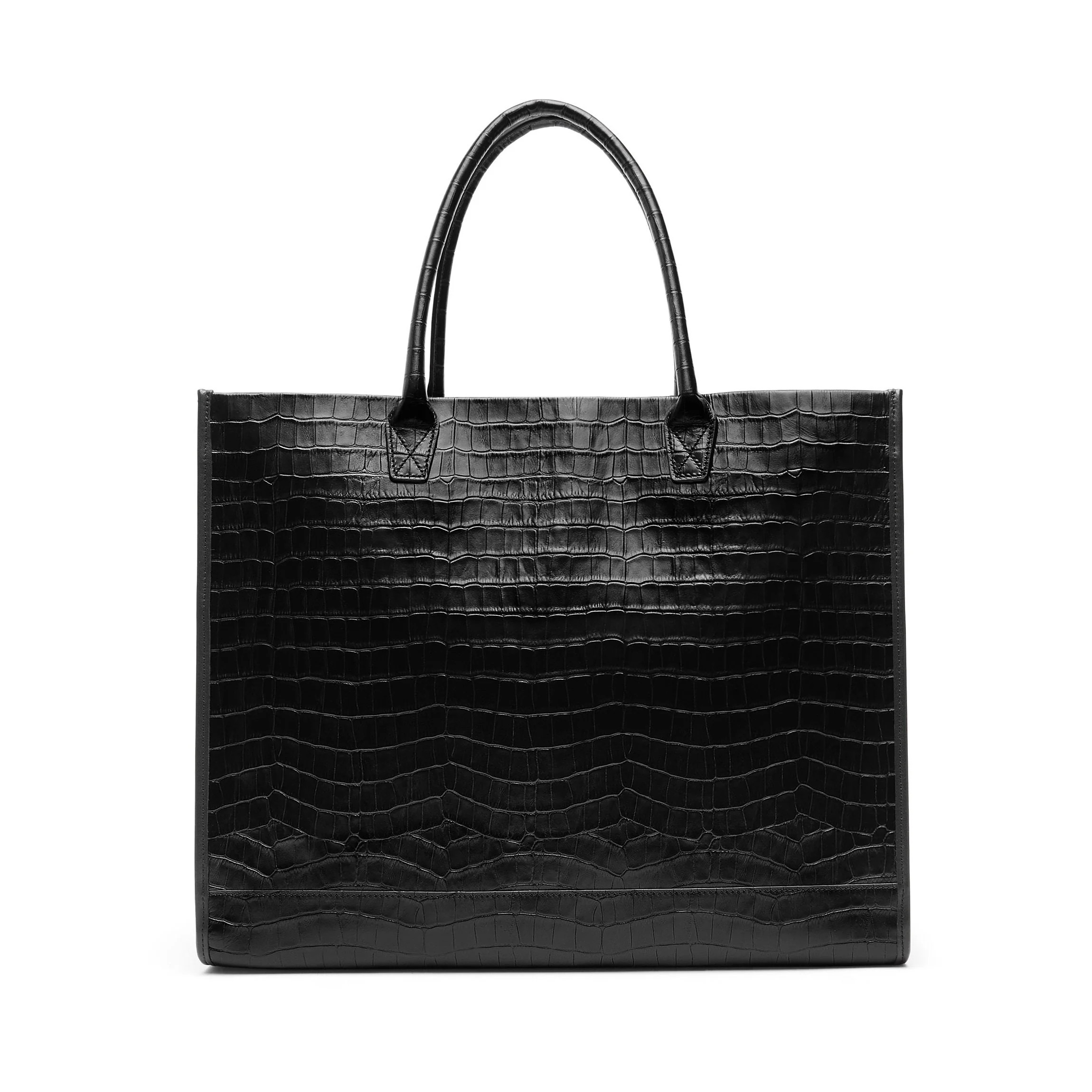 Kress XL Tote Black Croc | Leatherology