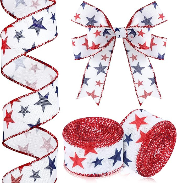2 Rolls Patriotic Ribbons 20 Yards American Red White and Blue Ribbon 4th of July Memorial Day St... | Amazon (US)