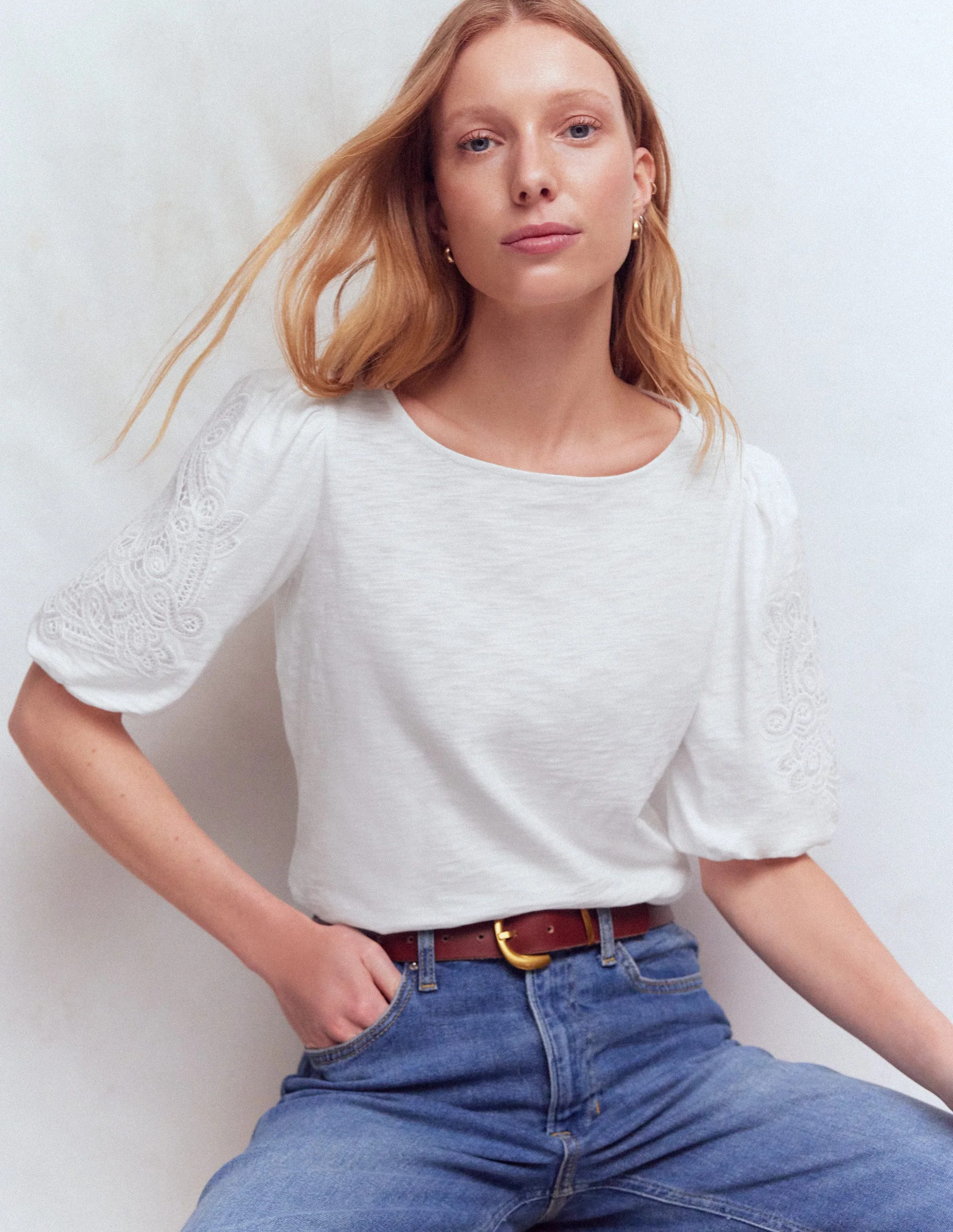 Tape Lace T-shirt-White | Boden (US)
