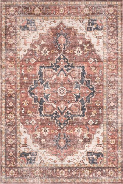 Red Dionne Washable Vintage Faded 5' x 8' Area Rug | Rugs USA
