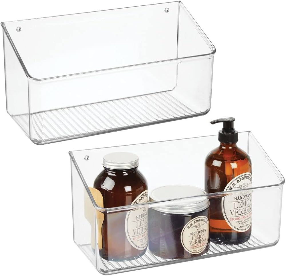 mDesign Plastic Wall Mount Organizer - 12" Wide Hanging Caddy for Home Storage - Angled Mountable... | Amazon (US)
