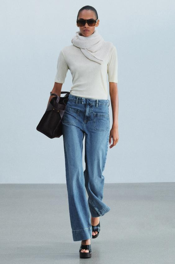 Zara - Zw Collection High-Rise Flare Pocket Jeans - Blue - 31 (Us 12) - Woman | Zara US