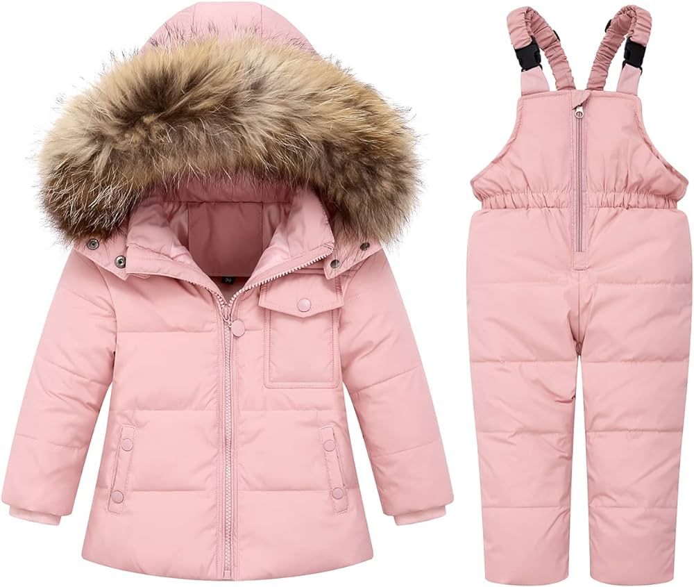 Toddler Snowsuit Boy Baby Winter Coat Girl Snow Pants and Jackets Bib 1-2-3-4-5T | Amazon (US)