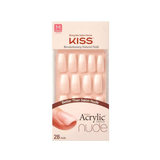 KISS Salon Acrylic French Nail Manicure Set, Medium Length, Nude, Square, “ Leilani”, Nail Ki... | Amazon (US)