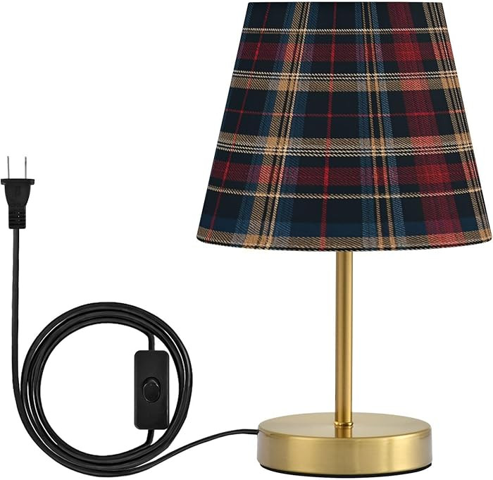 Colorful Plaid LED Desk Lamp with Fabric Shade, 3-Color Adjustable Antique Bronze Base Table Ligh... | Amazon (US)