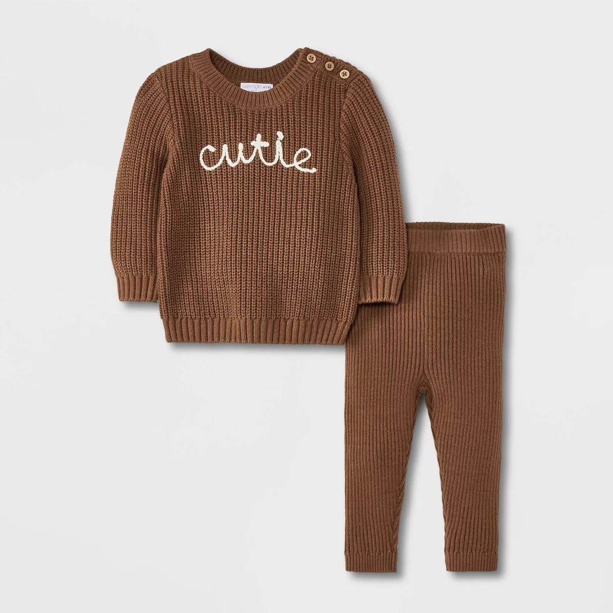 Grayson Mini Baby Cutie Embroidered Pullover Sweater & Leggings Set - Brown 12M | Target