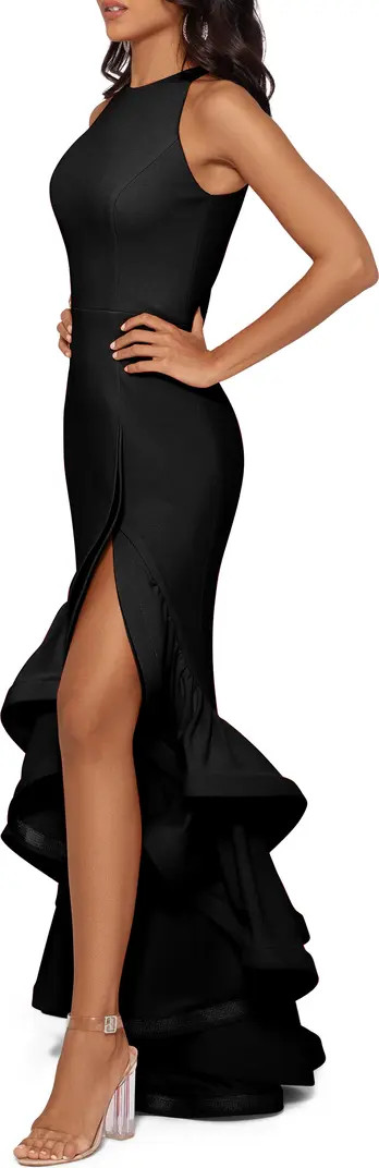 Betsy & Adam Ruffle Halter Crepe Gown | Nordstrom | Nordstrom