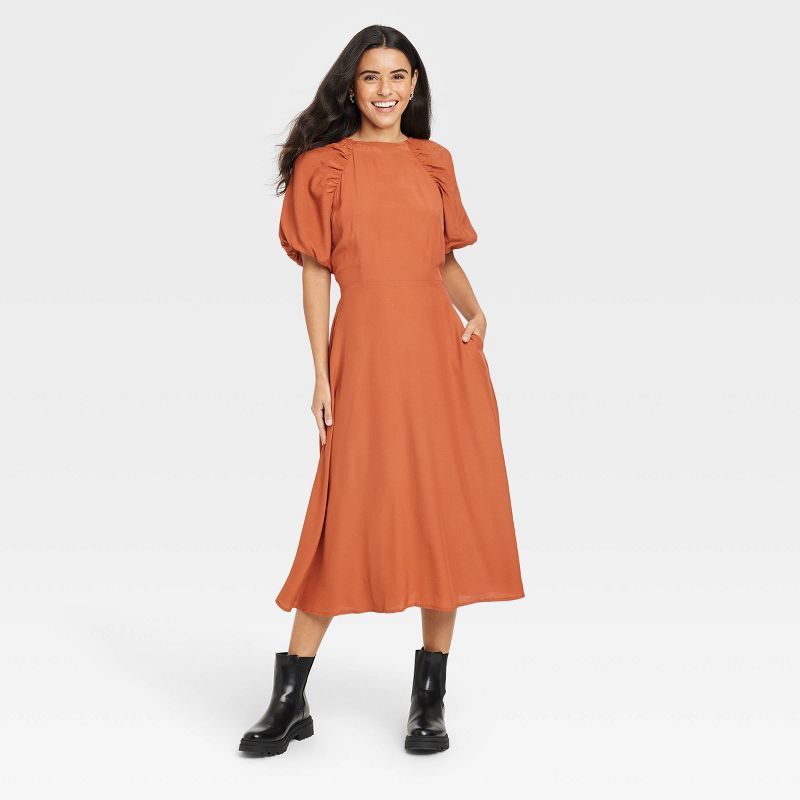 Women&#39;s Puff Short Sleeve Dress - A New Day&#8482; Orange XS | Target