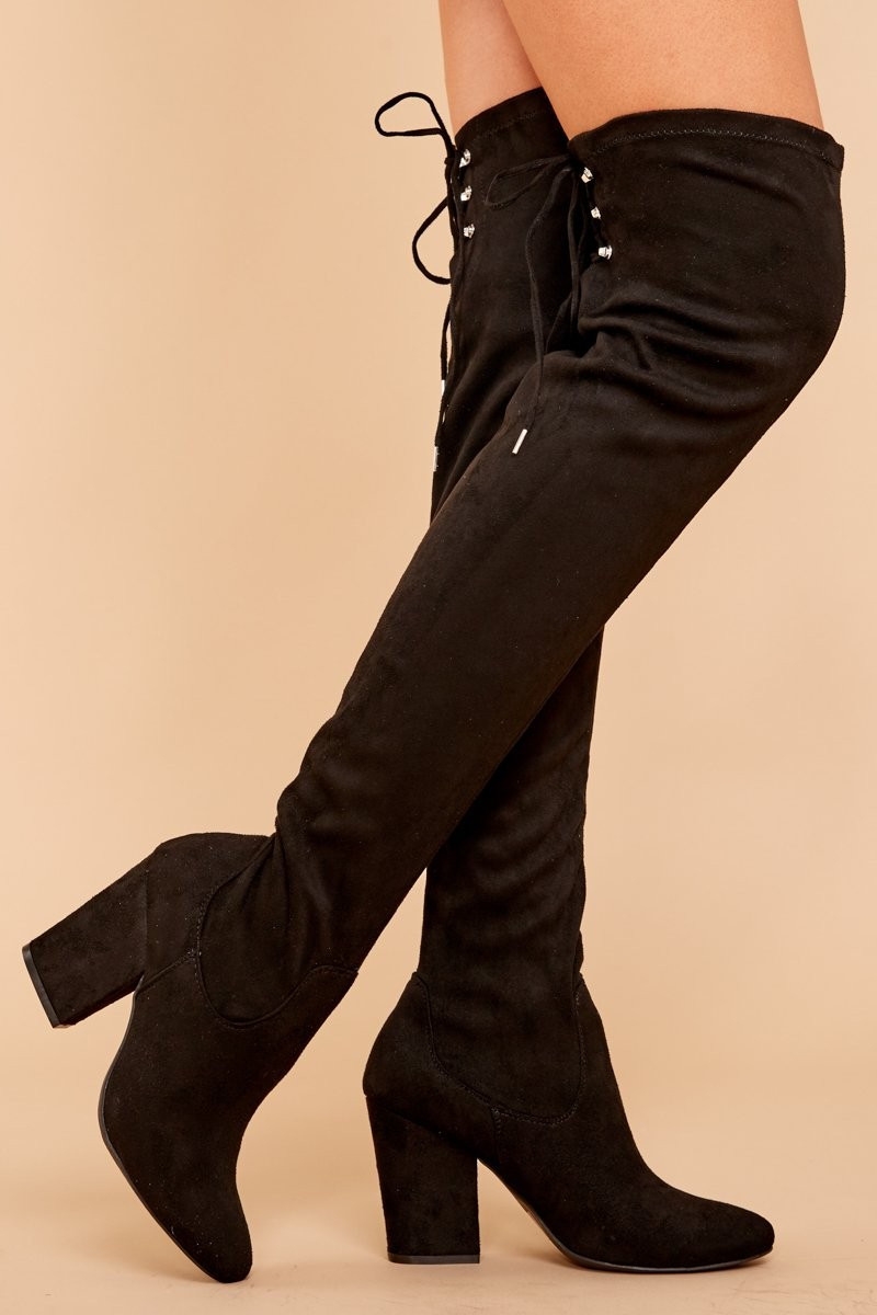 Another Level Black Over The Knee Boots | Red Dress 