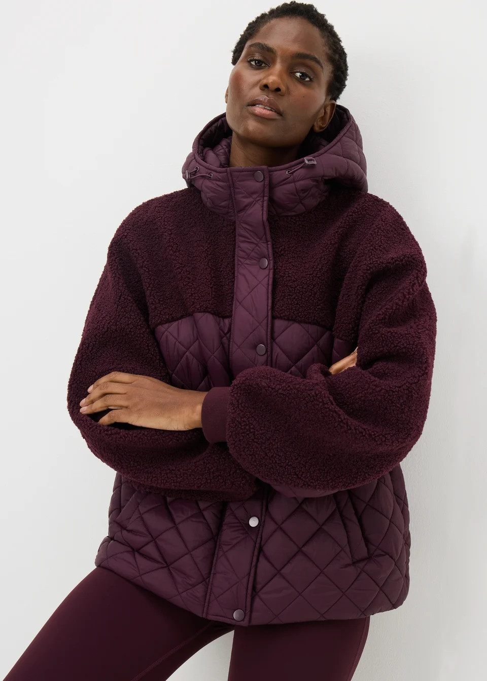 Souluxe Burgundy Borg Quilted Jacket | Matalan (UK)