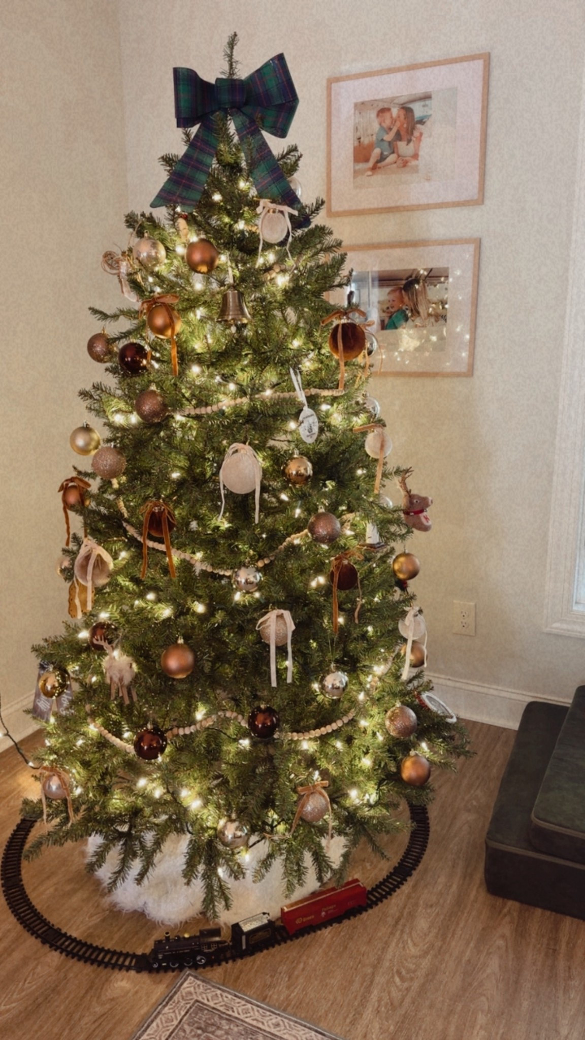 Added the velvet ornaments with bows this year to the christmas tree 🤎🫶 also this train for under the christmas tree is so much fun for kids! ♥️

christmas | christmas tree | christmas bow | ornament | bow ornament | amazon | neutral christmas | gold christmas | christmas train | train under the tree | christmas 2025 | cozy winter views 

#LTKHoliday #LTKSeasonal #LTKHome