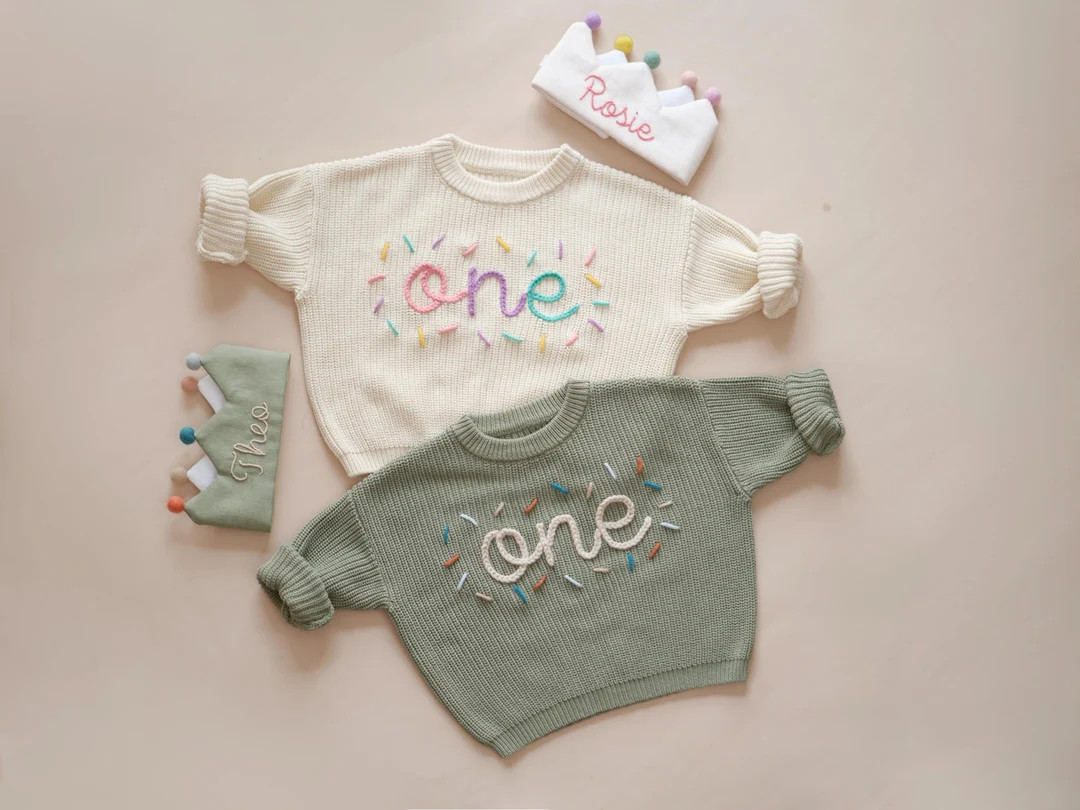 First Birthday Sweater, One Hand Embroidered Sweater, Fall and Winter Outfit, Custom Baby 1st Bir... | Etsy (US)