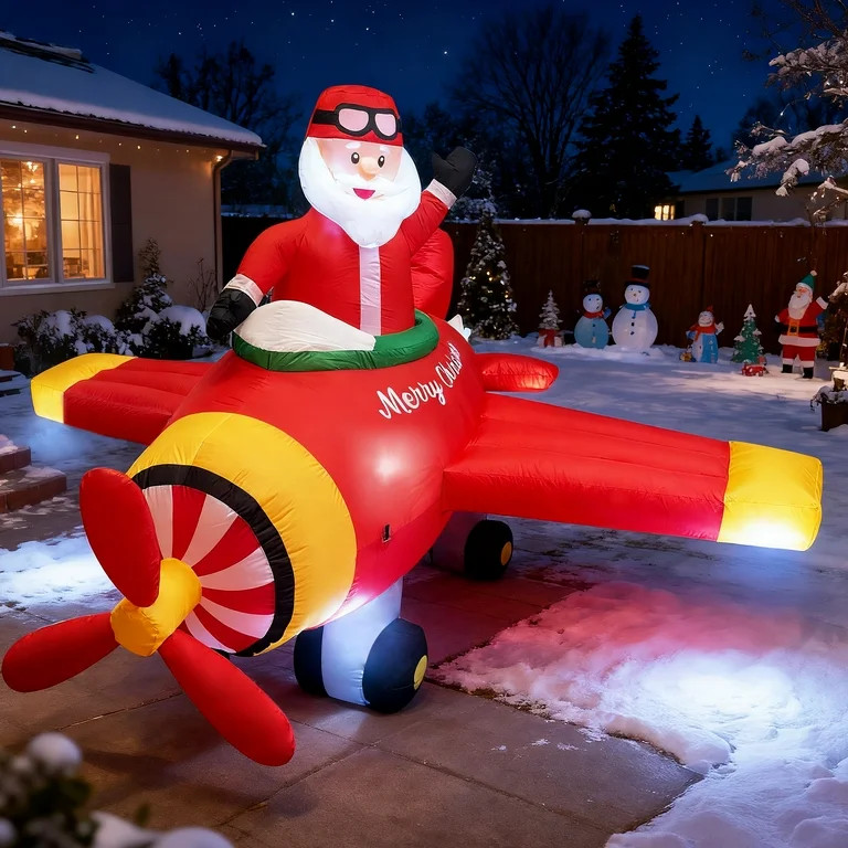BeePrincess 7ft Santa Helicopter Christmas Inflatable – Light-Up Flying Santa Claus, Outdoor Ch... | Walmart (US)