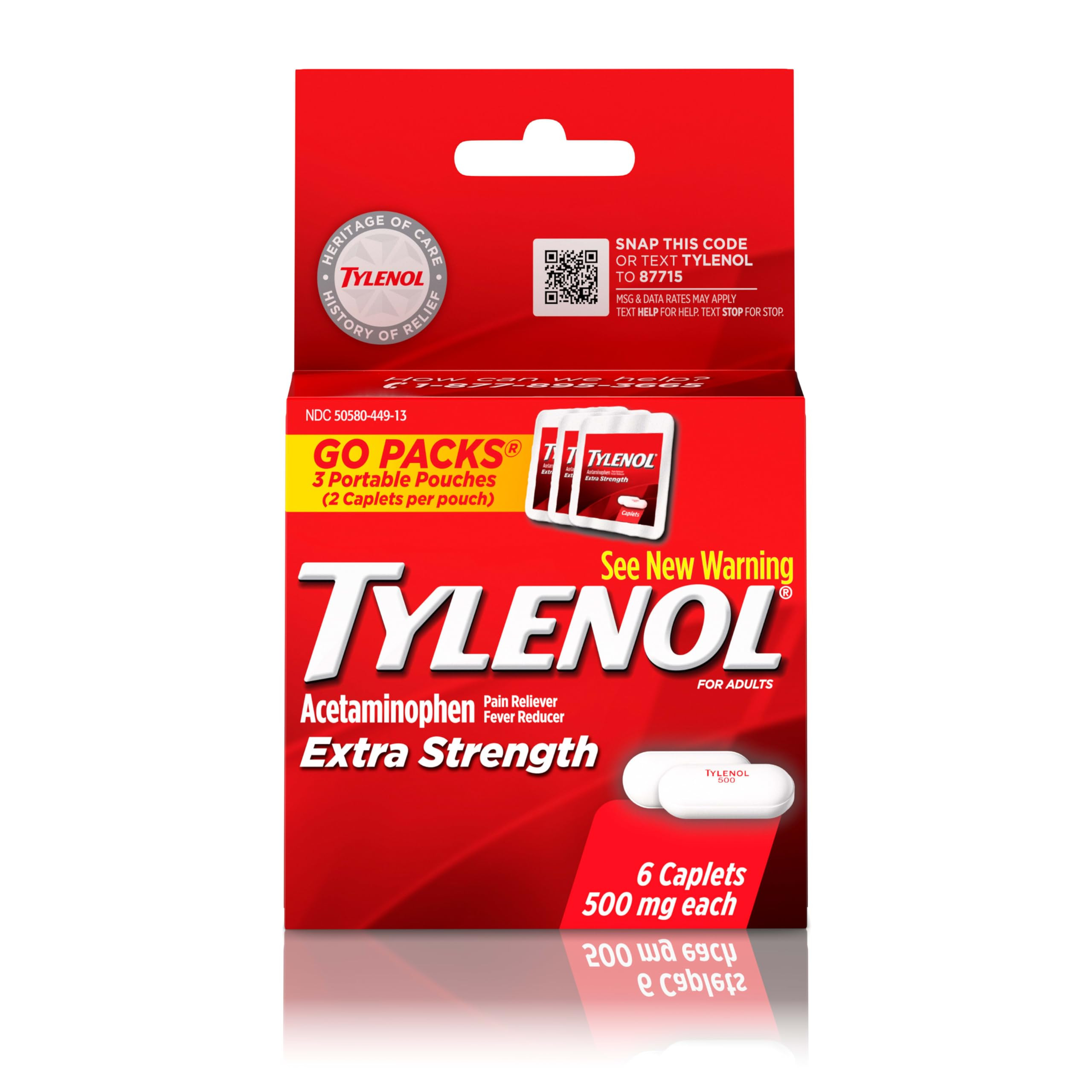 Tylenol Extra Strength 500 mg Acetaminophen Caplets, Pain Reliever & Fever Reducer, Acetaminophen... | Amazon (US)