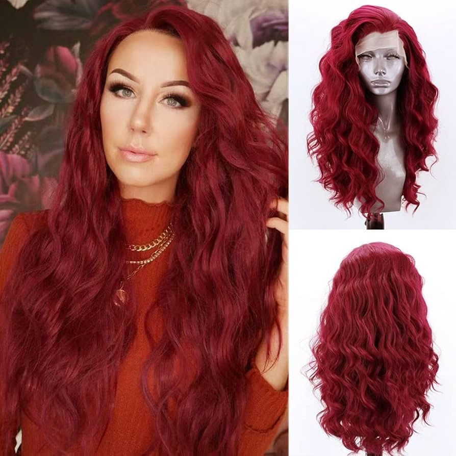 RONGDUOYI Burgundy Loose Curly Lace Front Wigs for Women Synthetic Natural Hairline Wig Pre Pluck... | Amazon (US)