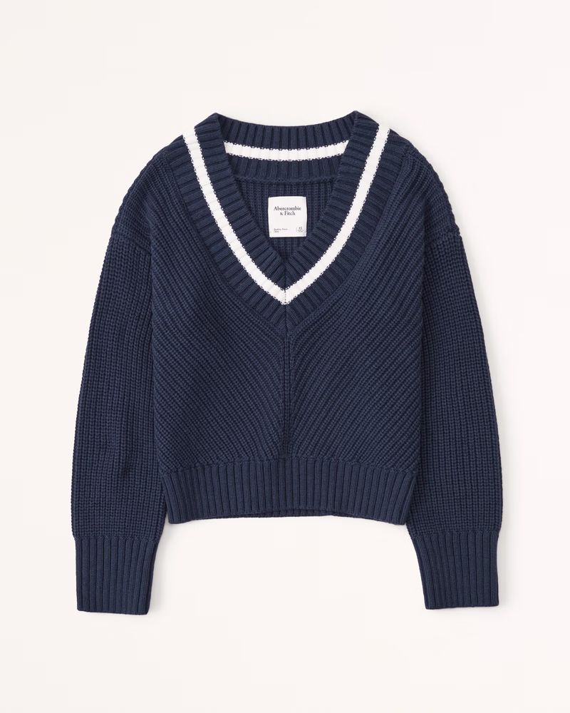 Tipped Wide V-Neck Relaxed Sweater | Abercrombie & Fitch (US)