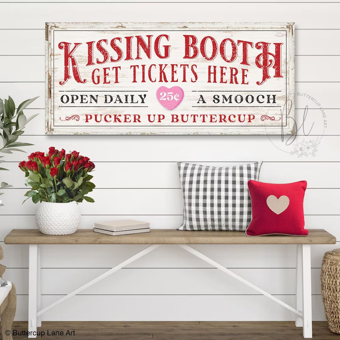 Kissing Booth Sign Sign, Valentine's Day Sign, Rustic Farmhouse Wall Art Decor, Vintage Style Val... | Etsy (US)