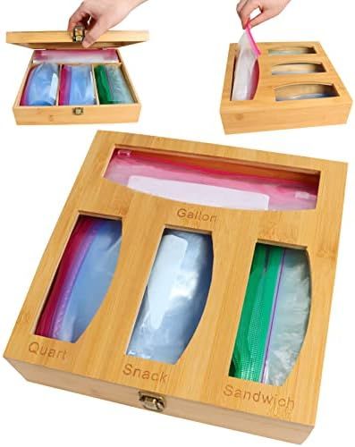 SOGUAOLO Bamboo Ziplock Bag Storage Organizer and Dispenser for Kitchen Drawer–Food Storage Bag... | Amazon (US)