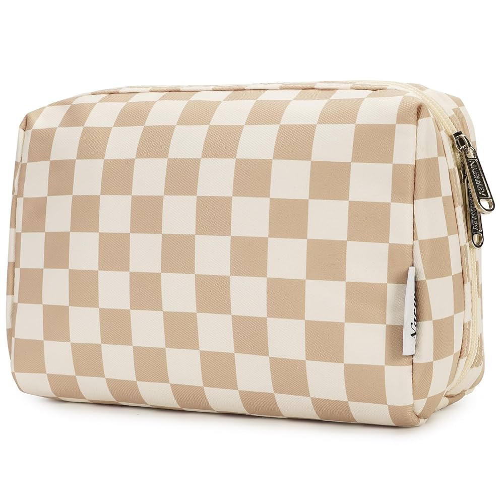 Narwey Checkered Makeup Bag Travel Cosmetic Bag Organizer Toiletry Bag Make Up Bags with Compartm... | Amazon (US)