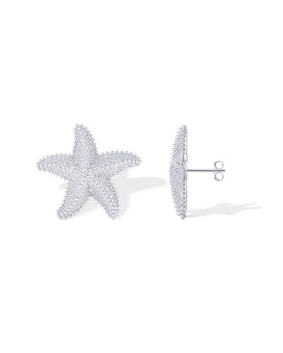PAVOI Rhodium Plated Sterling Silver Posts Starfish Statement Earrings for Women | Chunky Ocean Starfish Stud Earrings | Hypoallergenic Jewelry | Amazon (US)