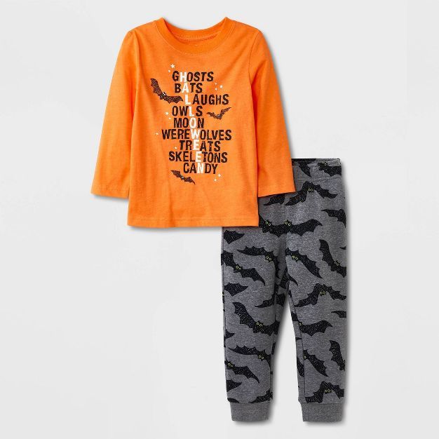 Toddler Boys' Halloween Bats Long Sleeve T-Shirt and Fleece Jogger Set - Cat & Jack™ Orange | Target