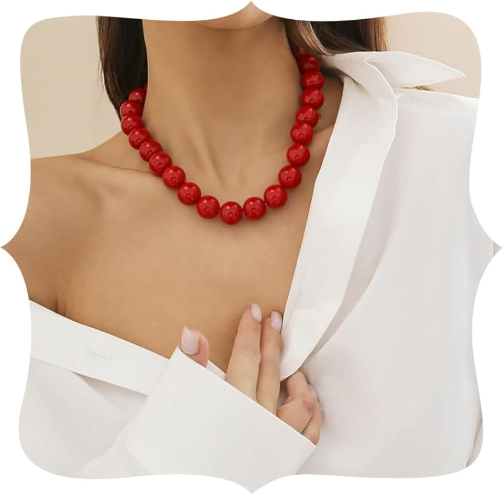 Black Red Pearl Necklace Gothic Beads Collar Choker Faux Pearl Strand Choker Boho Beads Necklace ... | Amazon (US)