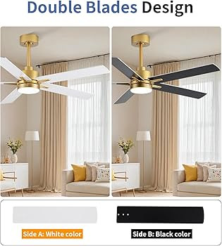 52'' Ceiling Fan with Lights and Remote, Low Profile Modern Ceiling Fan Gold, 6 Speed, Reversible... | Amazon (US)