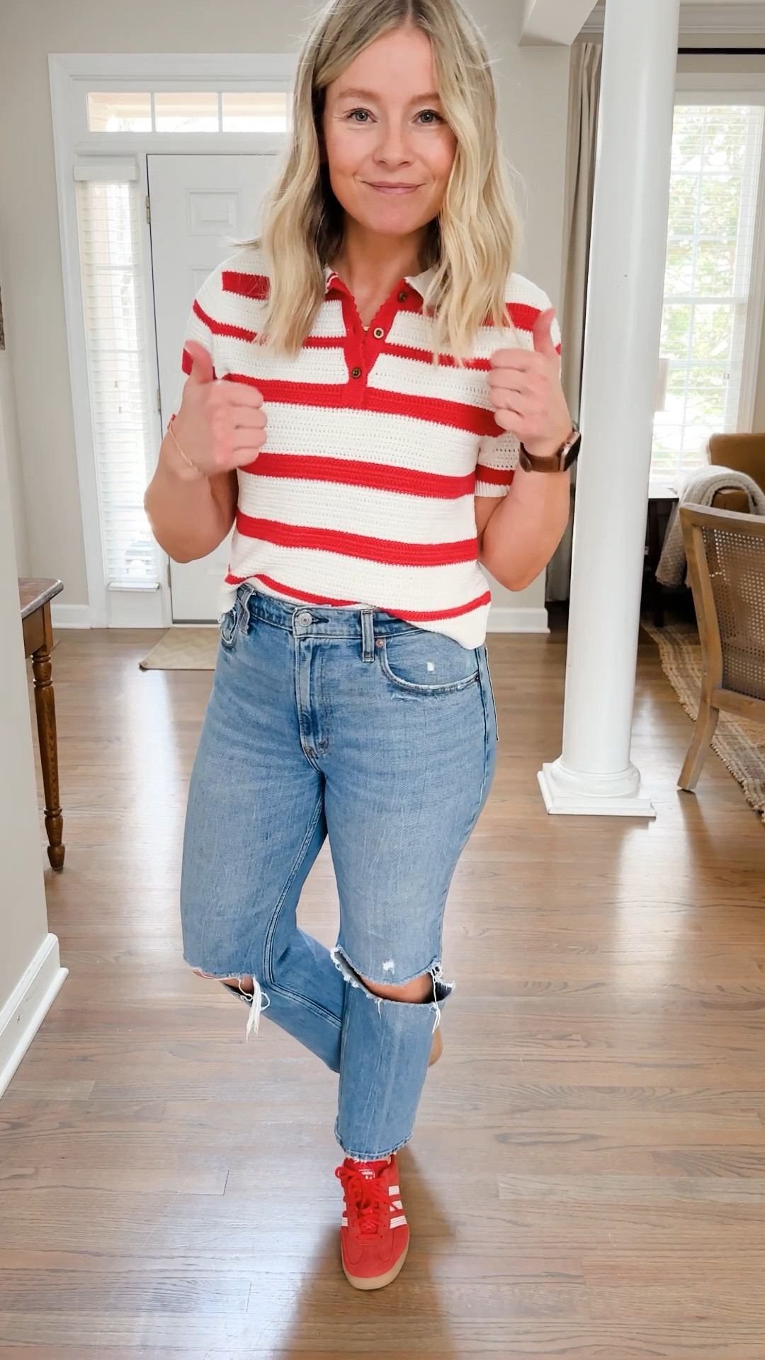 Love this cute striped knit top for the spring and paired with some red Adidas? Match made in heaven.

#LTKFindsUnder50 #LTKFindsUnder100 #LTKStyleTip