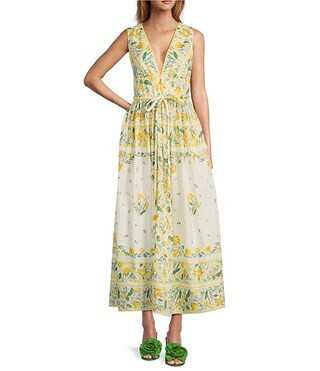 Antonio Melani x Style by Simkins Hannah Poplin V-Neck Sleeveless Belted Maxi Dress | Dillard's | Dillard's