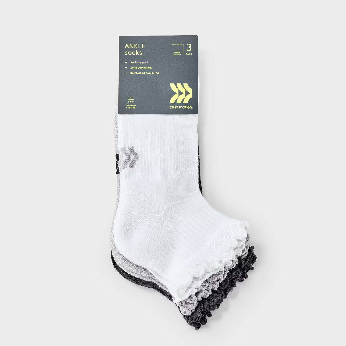 Women's Cushioned Ruffle 3pk Athletic Ankle Socks - All In Motion™ 4-10 | Target