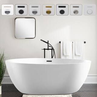 Vanity Art Calais 55 in. L x 32 in. W Acrylic Flatbottom Freestanding Bathtub with Center Drain in White/Oil Rubbed Bronze | The Home Depot