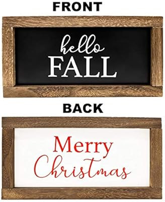 Cam n Honey Reversible Hello Fall/Merry Christmas Rustic Wood Sign-Farmhouse Home Thanksgiving an... | Amazon (US)